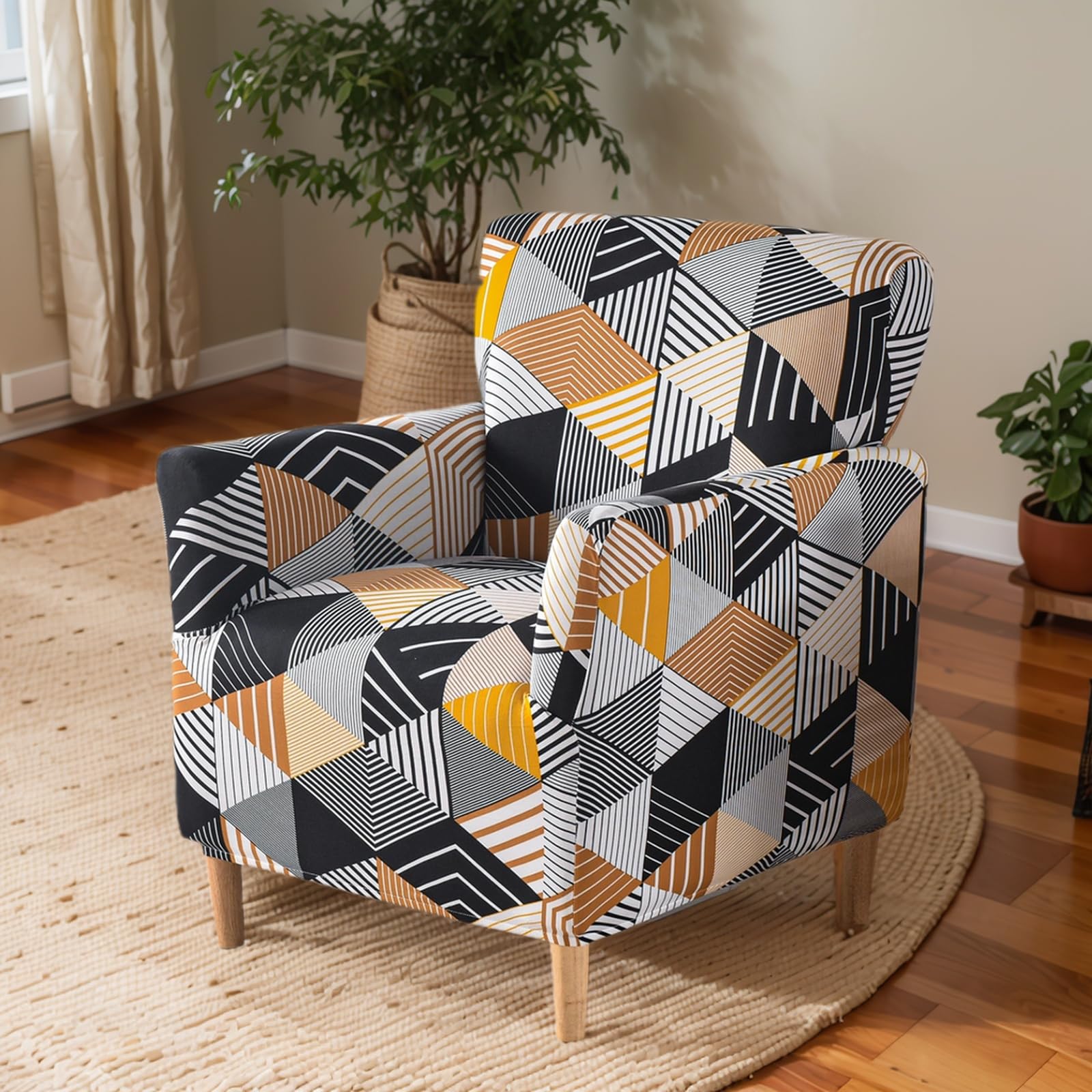 OKYUK Banquet Armchair Slipcovers Printed Chair Slipcovers with Arms 1-Piece Stretch Chair Covers for Living Room Anti Slip Soft Armchair Slipcover Kids Pets Friendly Furniture Protector (Colorful)