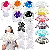 18 Pcs Tea Party Accessories for Women with Tea Party Hats Folding Fan Lace Gloves 2025 Derby Hats for Women Female Lets Partea Favors Costumes