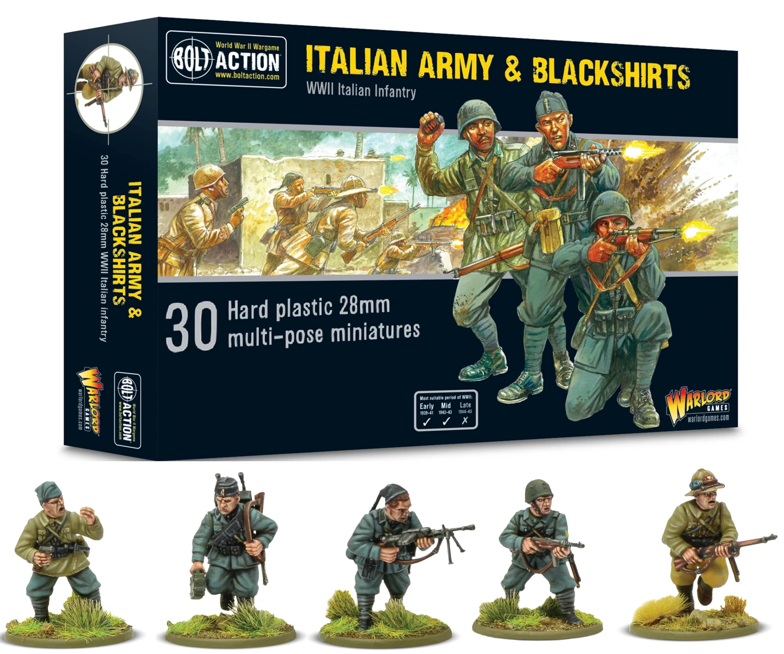 Warlord Games Italian Army & Blackshirts Infantry - 28mm Scale Plastic Miniatures for Bolt Action Highly Detailed World War 2 Miniatures for Table-top Wargaming
