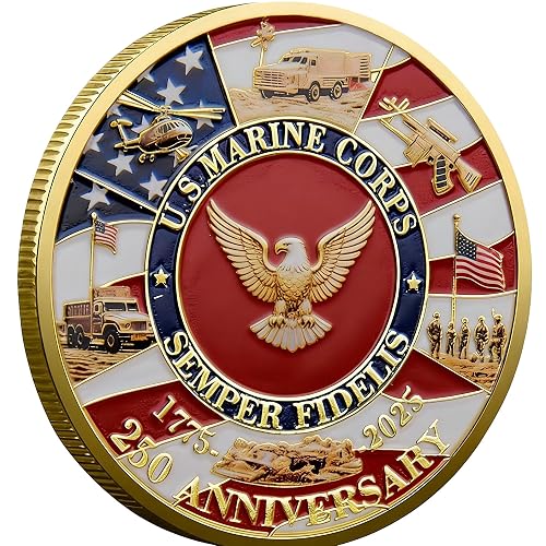 USMC 250th Anniversary Challenge Coin – Marine Corps U.S. Army Military Challenge Coins – Patriotic Veteran Collectibles – USMC Challenge Coin U.S. Military Commemorative Gift (Marine Corps)