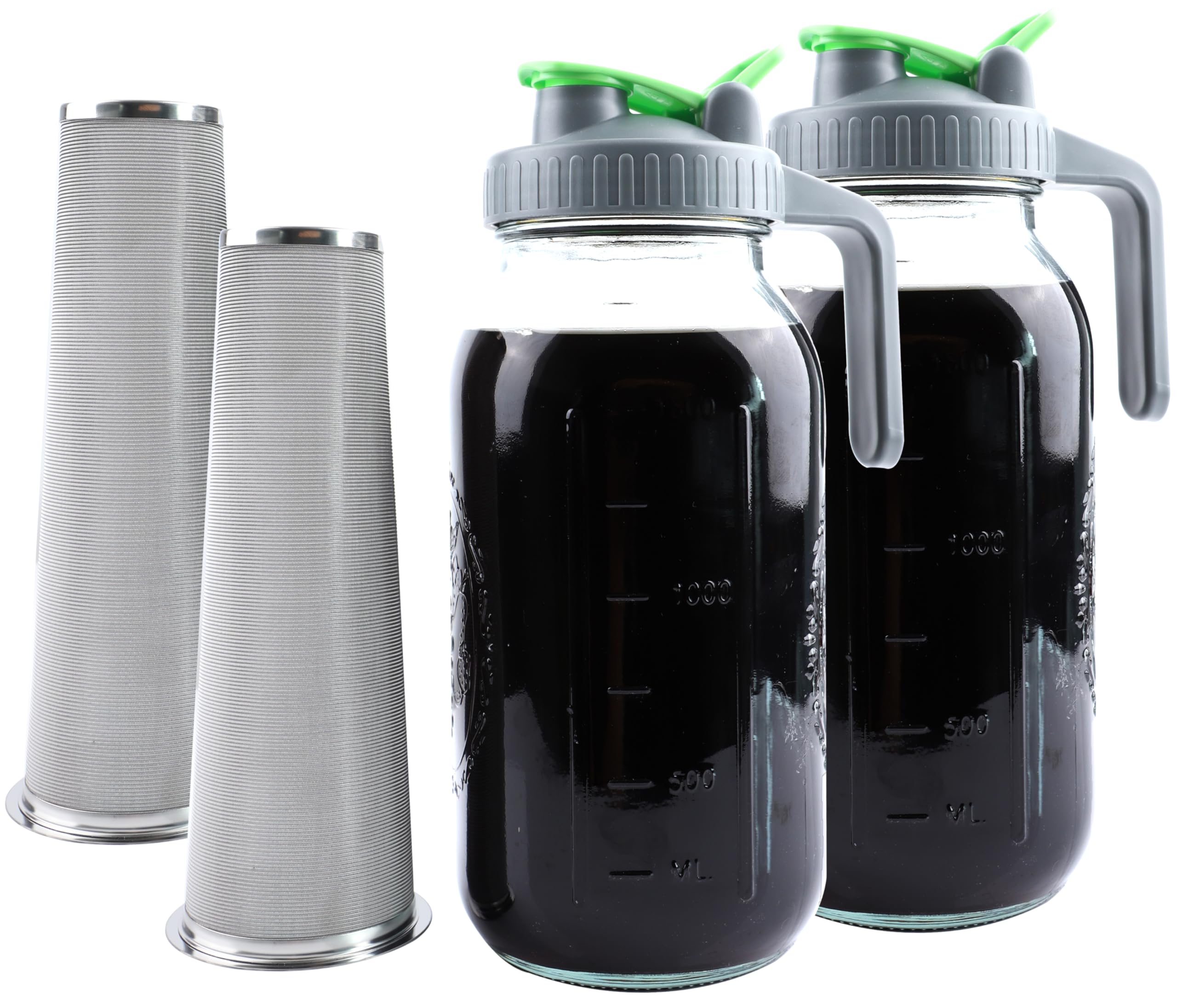 Photo 1 of Cold Brew Coffee Maker 64 Oz Mason Jar Iced Tea Pitcher With Strainer 2 Set Half Gallon Glass Pitcher With Spout Lid 2 Quar Water Jug For Fridge Beverage, Sun Tea, Hot Cold Brew, Lemonade, Juice