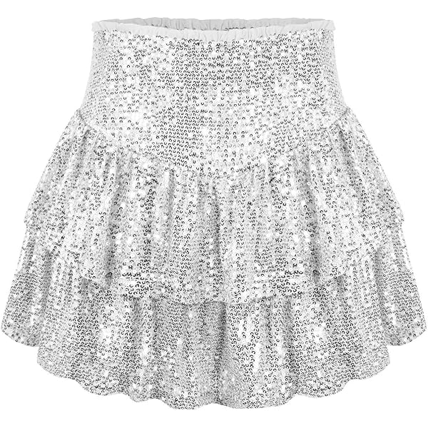 CIDER Sequin High Rise Layered Mini Skirt: Silver, S at