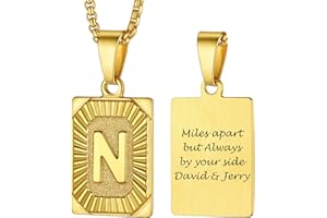 Initial Letter Pendant Necklace for Men Women, Capital Letter Necklaces A to Z, Black/Yellow Gold Plated Stainless Steel Jewe