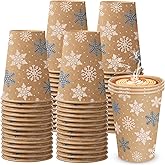 Jingmore 50 Pcs St. Patrick’s Day Shamrock Coffee Cups Disposable Paper 12 oz Irish Green Clover Paper Cups for Holiday Birthday Party Supplies (Snowflake)