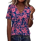 AKEWEI Womens Tops Short Sleeve Shirts for Women V Neck Business Casual Tunic Spring Fashion Clothes 2026