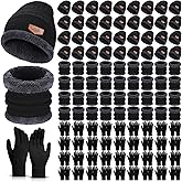 Suhine 108 Pcs Winter Beanies Hat Glove Scarf Sets Unisex Cap Bulk Fleece Neck Warm Scarves for Homeless Women Men