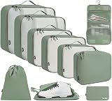 BAGAIL 10 Set Packing Cubes Various Sizes Packing Organizer for Travel Accessories Luggage Carry On Suitcase-Matcha Green
