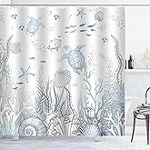 ZCHOMI Coastal Turtle Shower Curtain Fish Coral Starfish Seashell Blue Ocean Beach Shower Curtains for Bathroom Waterproof Polyester Fabric Bathroom Curtain 72 x 72 Inch with 12 Hooks