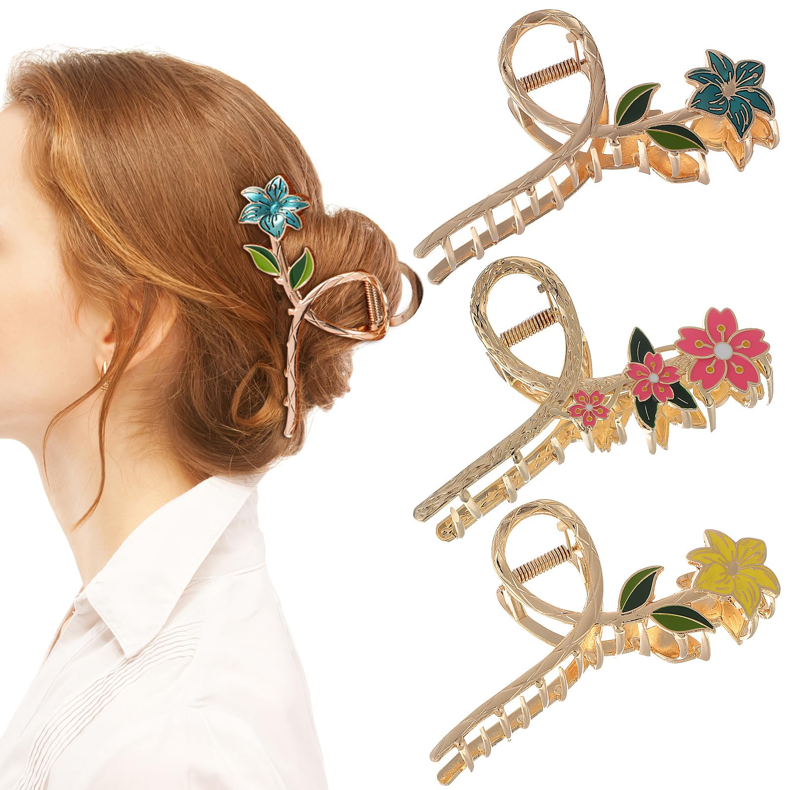 ABOOFAN 3Pcs Hair Claw Clips Large Metal Hair Clips for Girls Women Strong Hold Hair Jaw Clamps for Thick Thin Curly Straight Hair