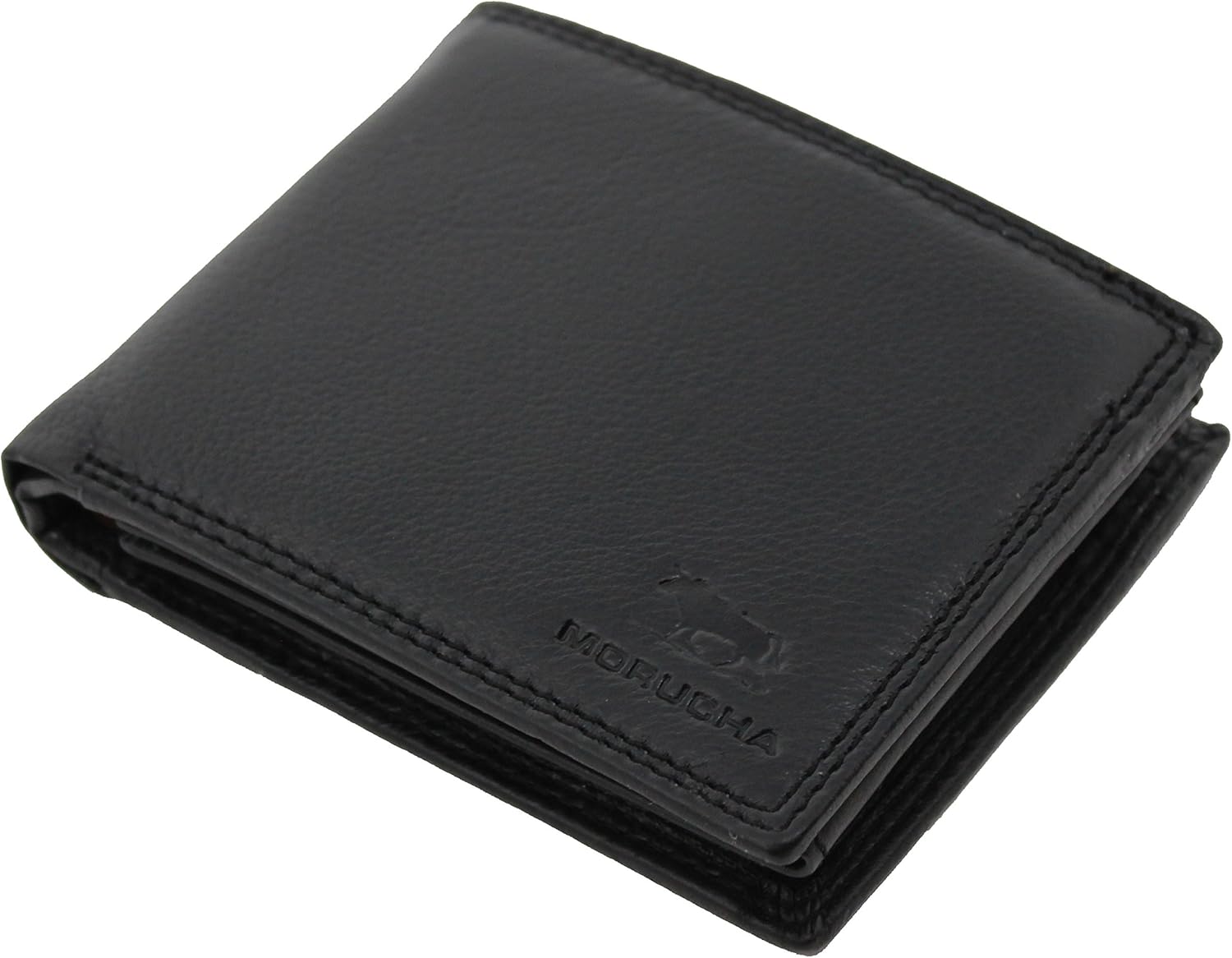MORUCHA Mens RFID Blocking Real Leather Trifold Passcase Wallet M55 (Black), 12cm (Length) x 9.5cm (Height) x 2.2cm (Width)