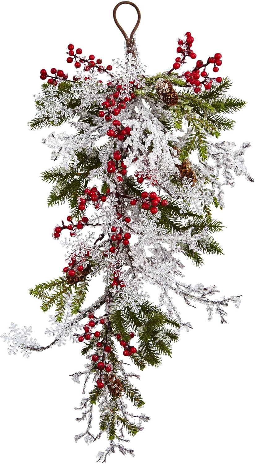 Nearly Natural 4550 26” Berry, Pine & Snowflake Teardrop