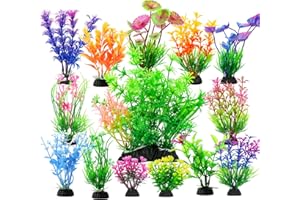 CousDUoBe 14Pcs Fish Tank Decorations Small Aquarium Plants Set, Fish Tank Accessories Aquarium Decor Plastic Plants