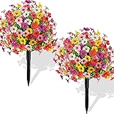 2 Pack Artificial Boxwood Topiary Ball Trees with Violet Flowers Spikes for Outdoors 23" UV Resistant Artificial Greenery Shrubs Fake Evergreen Bushes Plants for Front Porch Garden Patio Spring Decor