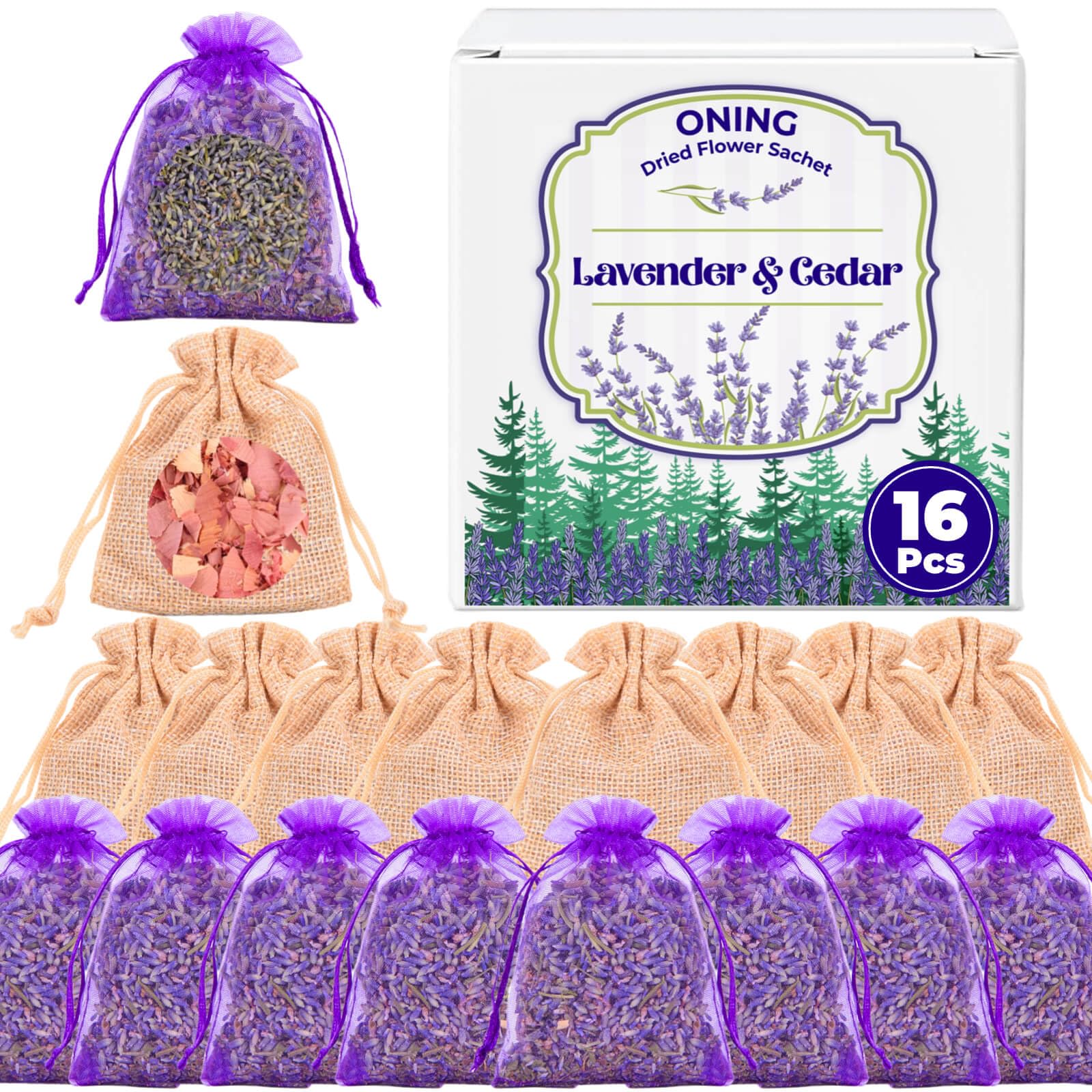 Photo 1 of 16 Pack Lavender Sachet Bags & Cedar Chips Set - 100% Natural Premium Dried Lavender Flowers, Cedar Home Fragrance Sachets, Lavenders Sachets for Drawers, Closets, Storage