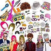 50 Pcs Rock Party Photo Booth Props Set for Adults, Funny Rock Star Party Sunglasses, Hats, Wigs, Inflatable, Photo Booth Props Kits for Graduation, Wedding, Birthday, Bachelorette and All Occasions