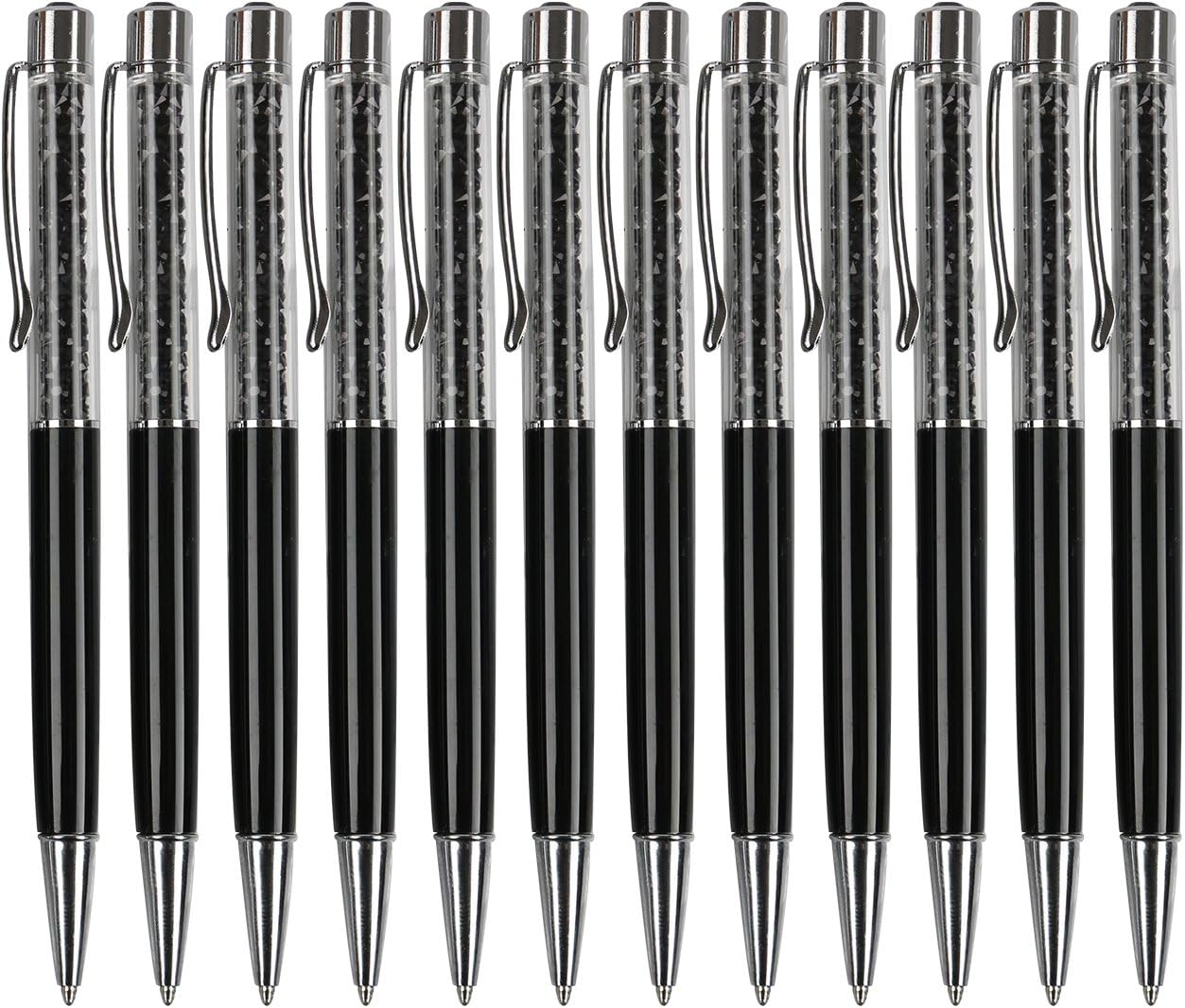 MengRan Bling Bling Slim Crystal Top Diamond Ballpoint Pen, Black, Pack of 12