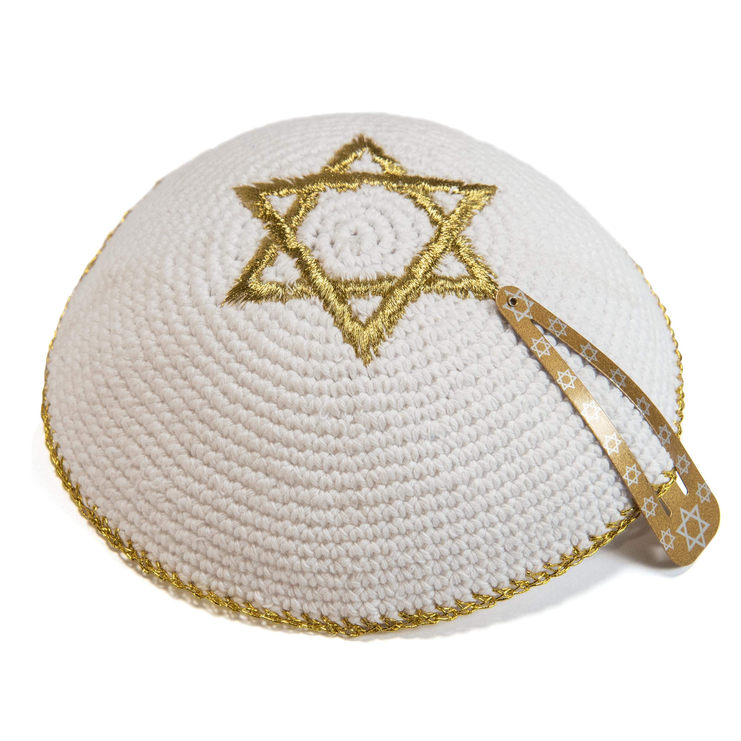 Round Designs High Quality Colurful Knitted Cotton Kippah Yarmulke, White, M
