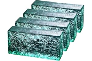 BOLDWAY 4 Pack-7.9"x3.9"x2" Green Glass Block-ice Crystal Patterned Rectangular Solid Glass Brick - Used in Building Fields Such as Wall partitions, as Well as for DIY Lighting fixtures, DIY Tables etc.