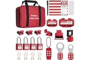 Boviisky Lockout Tagout Kit, 4 Keyed Different Loto Safety Padlocks, Hasps, Clamp on and Universal Multipole Circuit Breaker Lockouts, 37 PCS, 7135R(Black Kit)