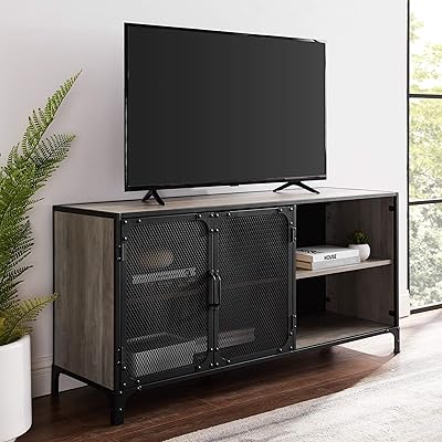 Walker Edison 58" TV Stand, Metal Mesh Cabinet with Storage Shelves