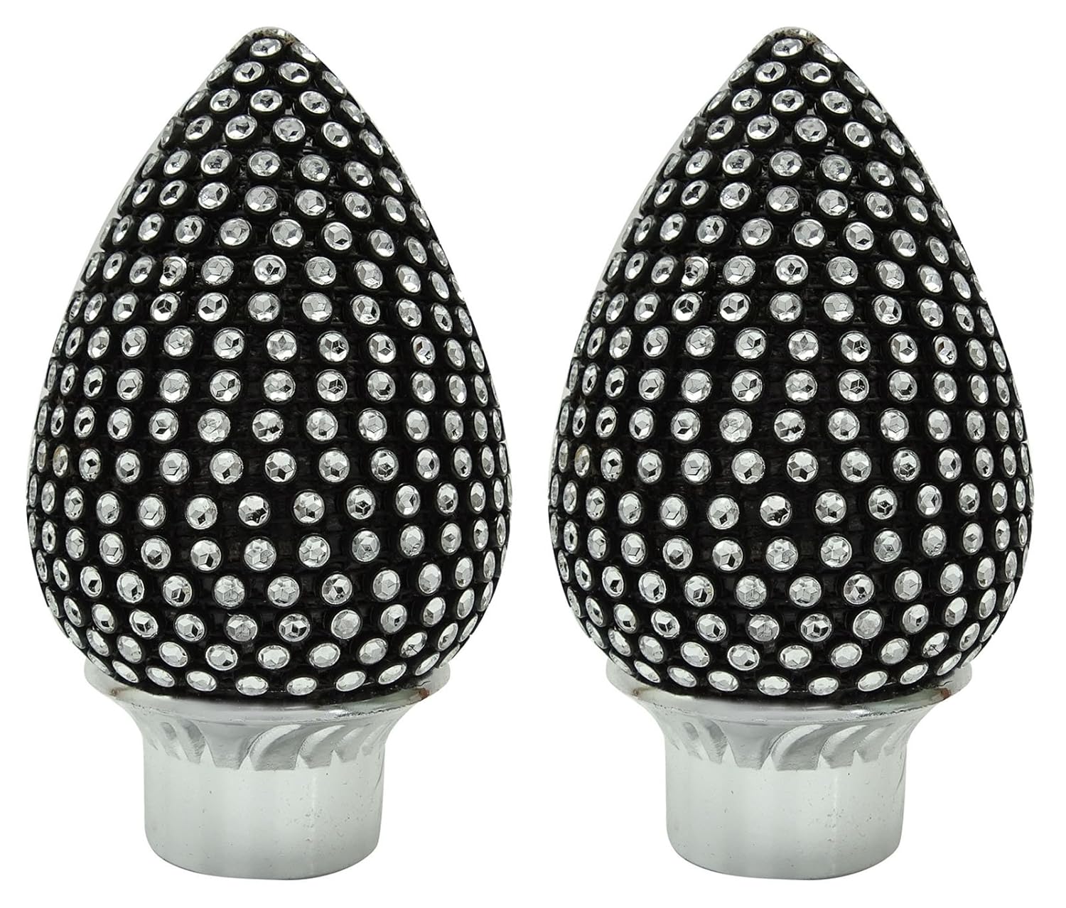 Black Tear Drop Shape Drapery Curtain Bracket Plastic Ends Finials