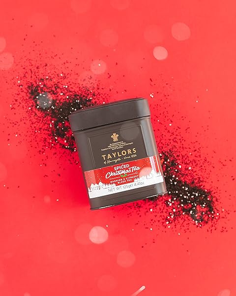 TAYLORS OF HARROGATE SPICED CHRISTMAS, HOLIDAY BLACK TEA, LOOSE LEAF, 4.41 OUNCE TIN CADDY, DEEP, FESTIVE AND SPICED, CAFFEINATED, PREMIUM WHOLE LEAF TEA