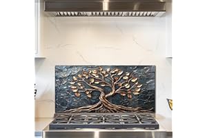 fzxwyishu Tree of Life,Tempered Glass Backsplash For Kitchen Behind Stove,Easy to Clean Kitchen Sink Cover Splash Guard, Home Kitchen Décor (grey, 30"x14"(76.2x35.56cm))