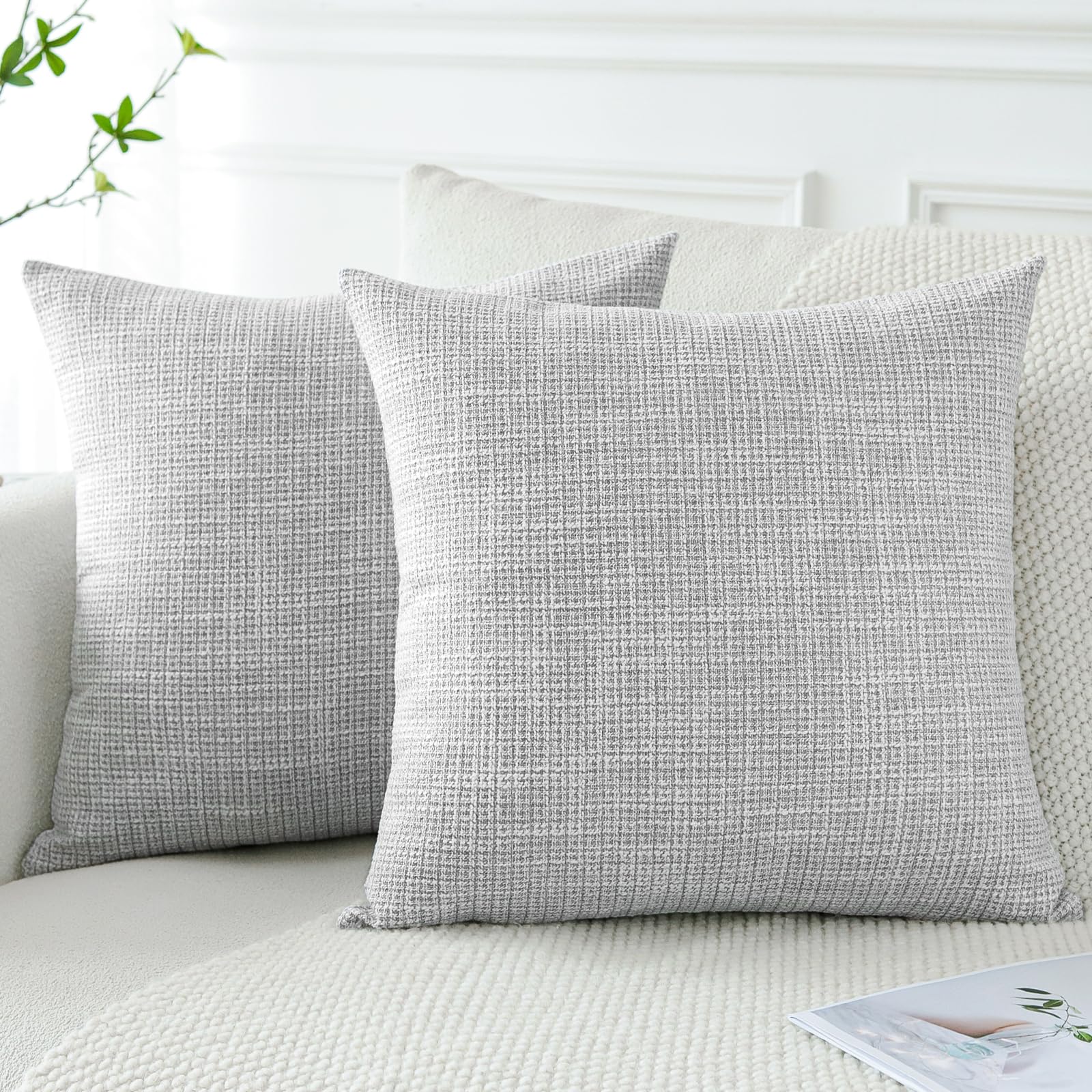 Artscope Cushion Covers Set of 2 Linen Decorative Square Pillowcases Pillow Covers 40x40cm for Home Decor Sofa Bedroom Car (Light Gray, 16x16) — image 1