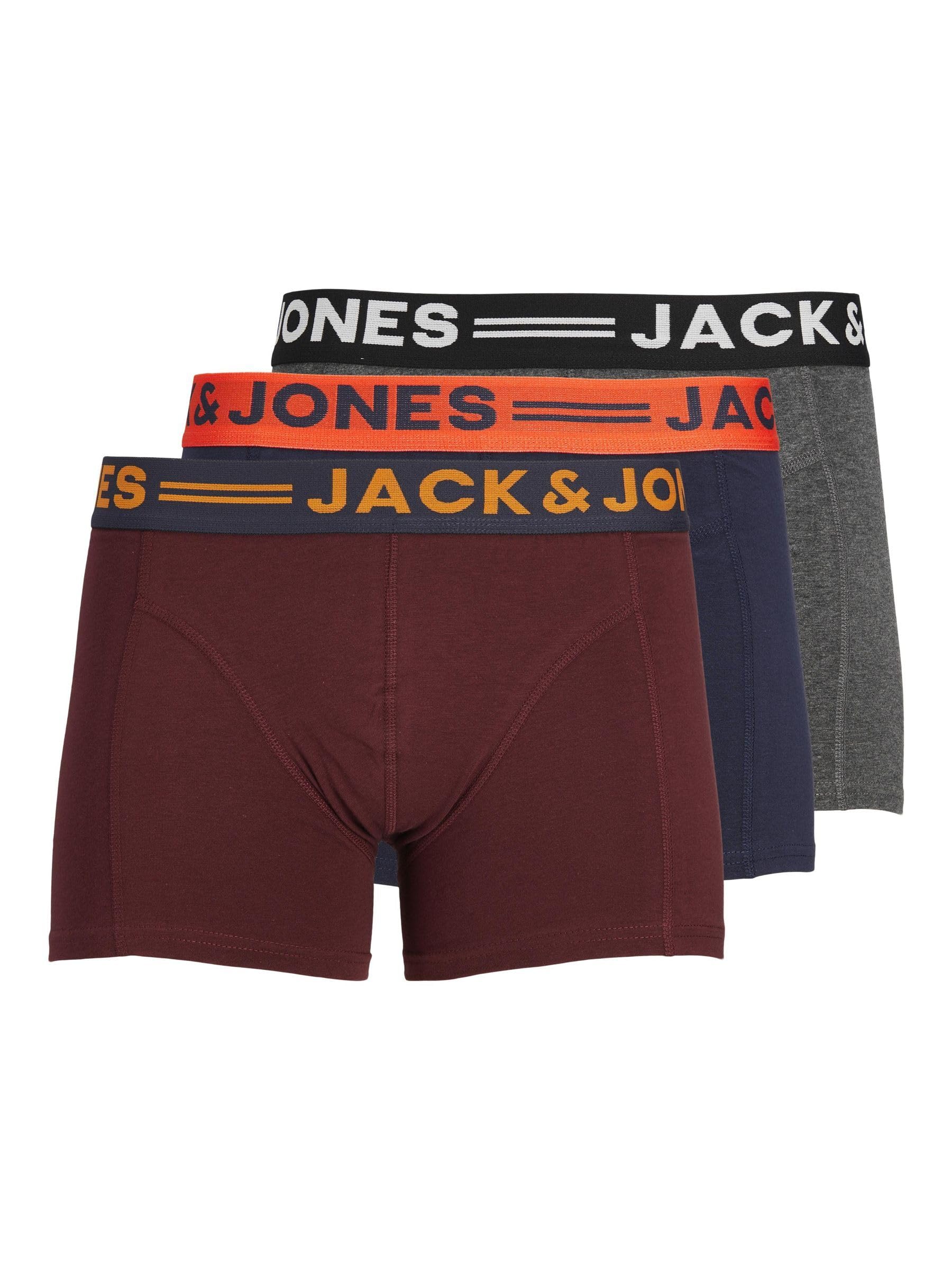Jack & Jones Men's Jaclichfield Trunks 3 Pack Boxer, Multicoloured (Burgundy), M UK
