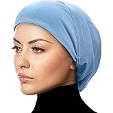 Middle Eastern Mall Women's Snood Cap Cotton Beanie Large Hijab Chemo Undercap (Winter Blue)