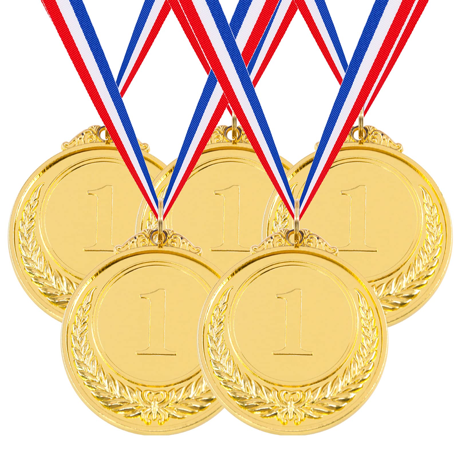 Hilitchi 5pcs Gold Award Medals - Olympic Style Winner Medals with Ribbon for Kids Sports Events or Celebration Souvenir