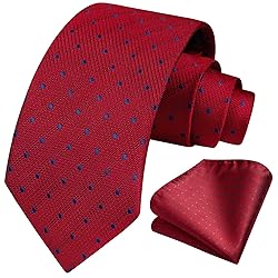 HISDERN Mens Red Ties Classic Woven Polka Dot Silk