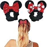 Styla Hair 2pk Velvet Scrunchies for Kids & Women - Sparkle Sequins Hair Bands for Pony Tail (Red, Black)
