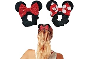 Styla Hair 2pk Velvet Scrunchies for Kids & Women - Sparkle Sequins Hair Bands for Pony Tail (Red, Black)