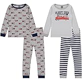 Cudlie Boys’ 4-Piece Pajama Set, Super Comfy Cotton Blend Sleepwear, 2 Tops and 2 Bottoms, Fun Designs – Sizes 12M–5T