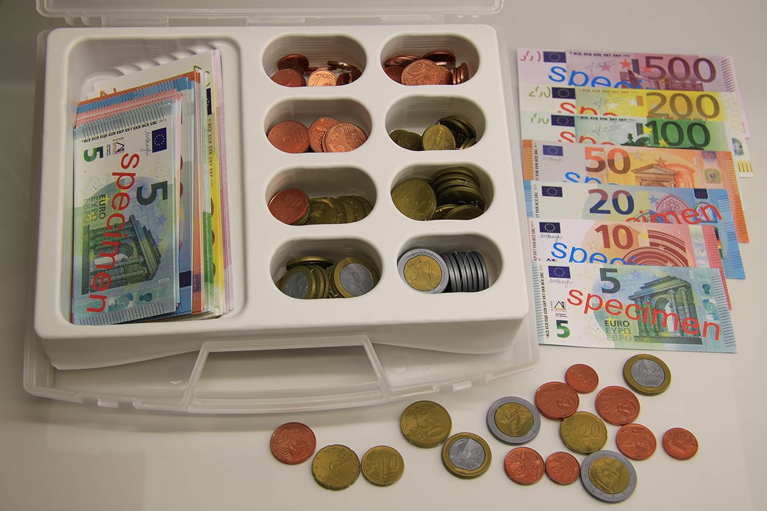 WISSNER® Euro Play Money Case (290 Pieces) - Educational Money for Children, Multi-color, Compact