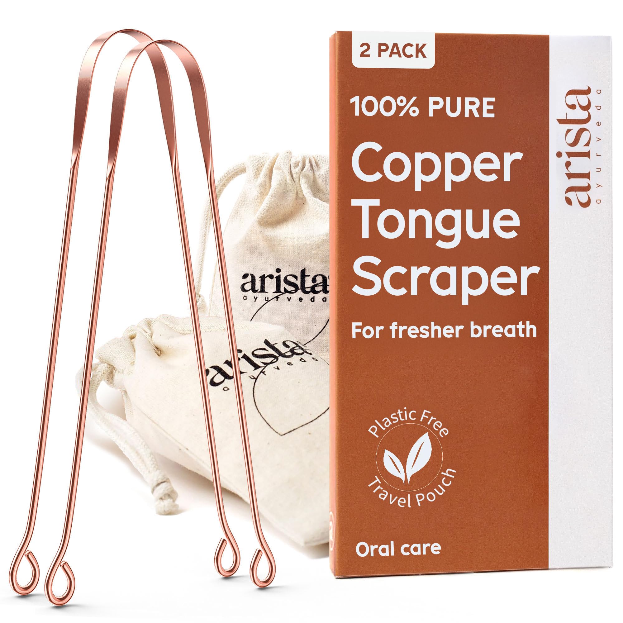 Arista Tongue Scraper 2 Pack, Tongue Cleaners, Copper Tongue Scraper, Ayurveda Products, Bad Breath Treatment for Adults, Copper Tongue Scrapers for Adults, Metal Tongue Scraper