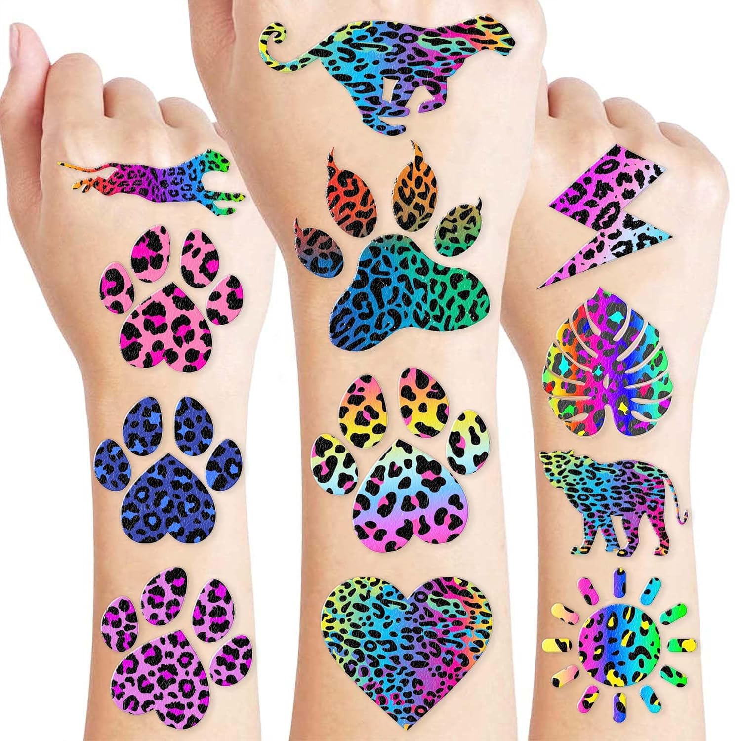 Photo 1 of 96PCS Cheetah Print Temporary Tattoos – Jungle Safari Birthday Party Supplies, Cheetah Stickers for Kids Boys Girls, Fun Favors, Decorations, Classroom Prizes & Gifts