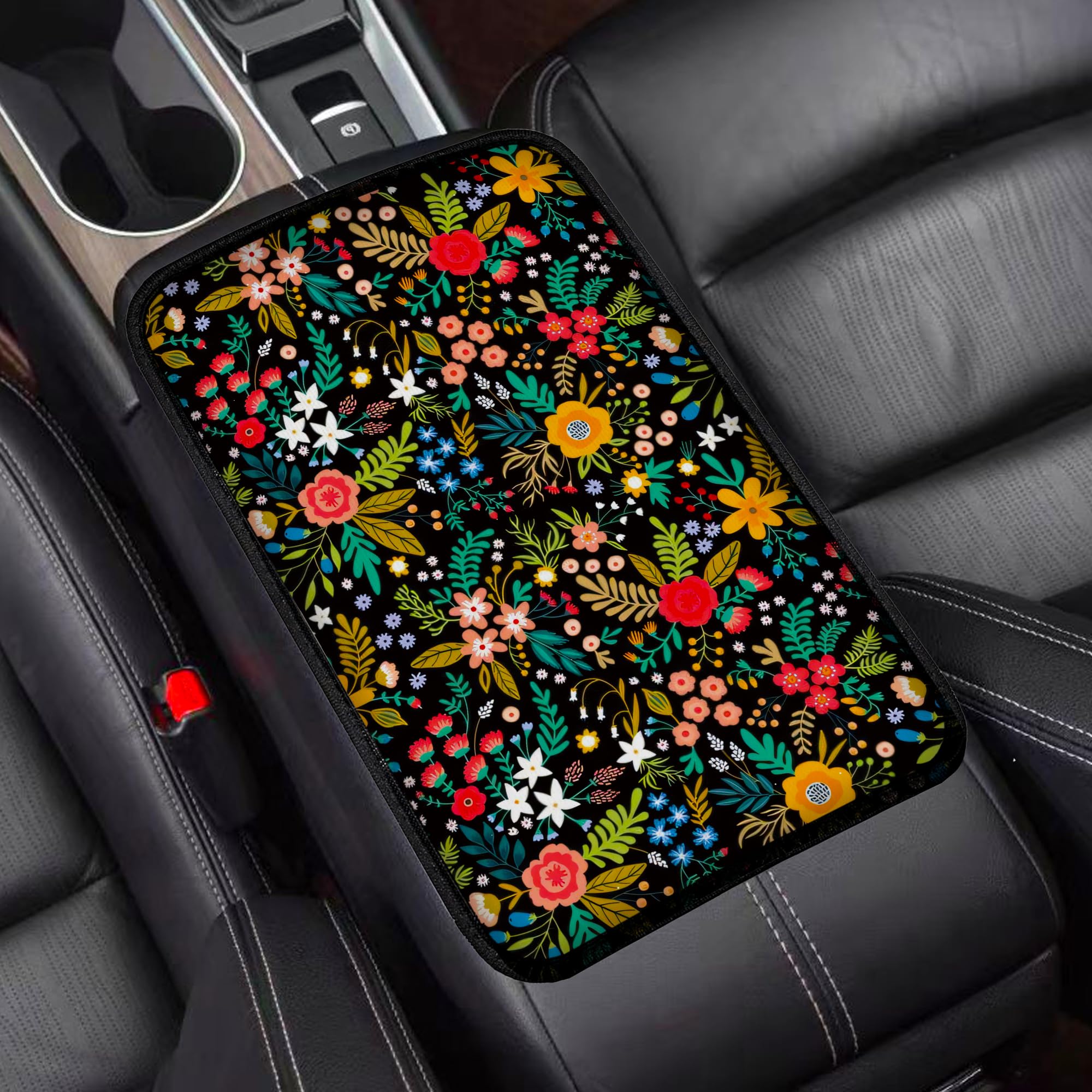 Photo 1 of Garden Wildflowers Universal Armrest Cover Pad, Car Center Console Cushion Pad, Protect from Pet Claws, Dirt, and Sticky Fingers, Comfortable Car Decor Accessories Fit for Most Cars, Vehicles, SUVs