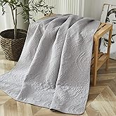 Brandream Grey Damask Quilt Cotton Quilted Throw Blanket for Bed Couch Daybed 47 X 60 Inch Decorative Blankets Luxury Vintage
