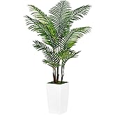 Artificial Plants Indoor - Fake Tree with White Tall Planter - Faux Floor Large Plant in Pot - Evergreen Artificial Silk Trees for Home Office Living Room Decor Indoor (Palm Tree 5FT)