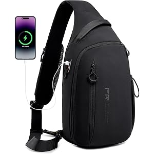 Crossbody Men's Sling Bag with USB Charging Port, Lightweight EDC Daypack | 11"Tablet Sling Backpack & Luggage Strap, Small C