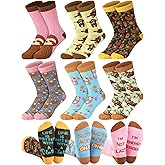 Jamntower 6 Pairs Funny Sloth Socks for Women Girls Novelty Animal Themed Cotton Crew Socks Valentines Galentine's Day Gifts for Sloth Lover