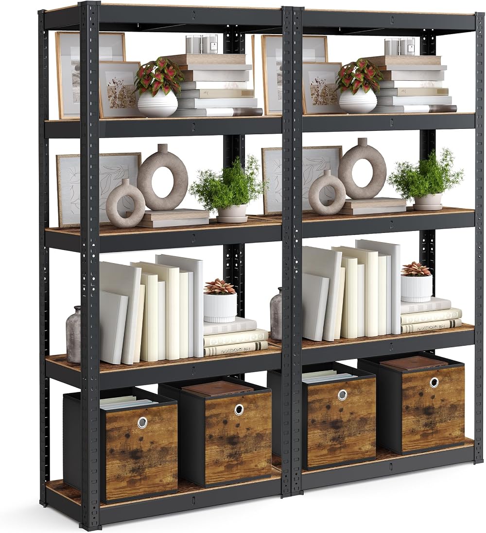 SONGMICS 2-Tier Shelving Units 30x75x150 cm Rustic Brown Black GLR030B02