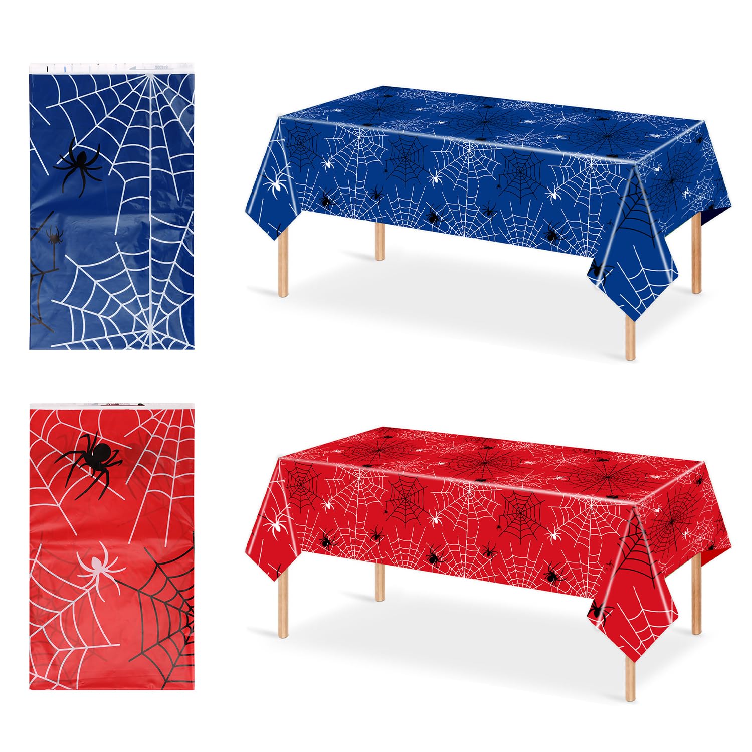 Photo 1 of 4pcs Spider Tablecloths, 70x42 Inch Plastic Waterproof Spider Web Table Cloth Table Decorations Supplies for Cartoon Theme Birthday Friends Party