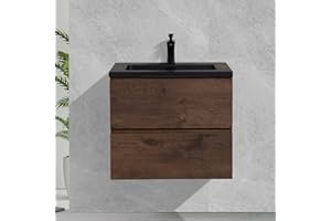 TONA 24" Bathroom Vanity with Sink Combo Matte Black Modern Design with Invisible Handle, Wall Mounted Vanity Set with Oversized Storage Cabinet and Integrated Basin - Angela 24"