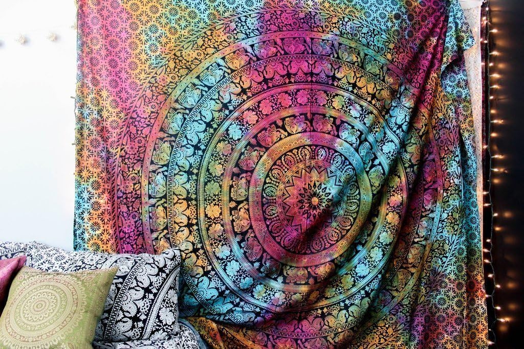 Discount Popular Handicrafts New Launched Kp639 Tie Dye Hippie Tapestry Wall Hanging Beach Throw Mandala Wall Art College Dorm Bohemian Tapestries Wall Hangings 215x230 Cms Home Kitchen 10 Days Return Petrolepage Com