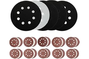 YLJNGUS 5PCS 5 Inch 8 Holes Foam Sanding Pads for Orbital Sander - Soft Density Interface Hook and Loop Buffer Backed Cushion with 40PCS 5" Sanding Discs 40/60/80/120/220/320/400/600/1000/2000 Grit