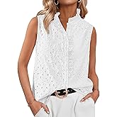 BTFBM Womens Sleeveless Button Down Shirts Ruffle V Neck Casual Hollow Out Eyelet Tops Boho Spring Vacation Blouse 2026