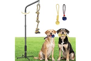 AugFir Tether Outdoor Dog Rope Toy with Strengthen Spring Pole, 3 Kinds Dog Tug of War Toys for Self Play and Interactive in Park, Yard, Lawn Rope, Suitable for Large Medium Small Dogs (Black)